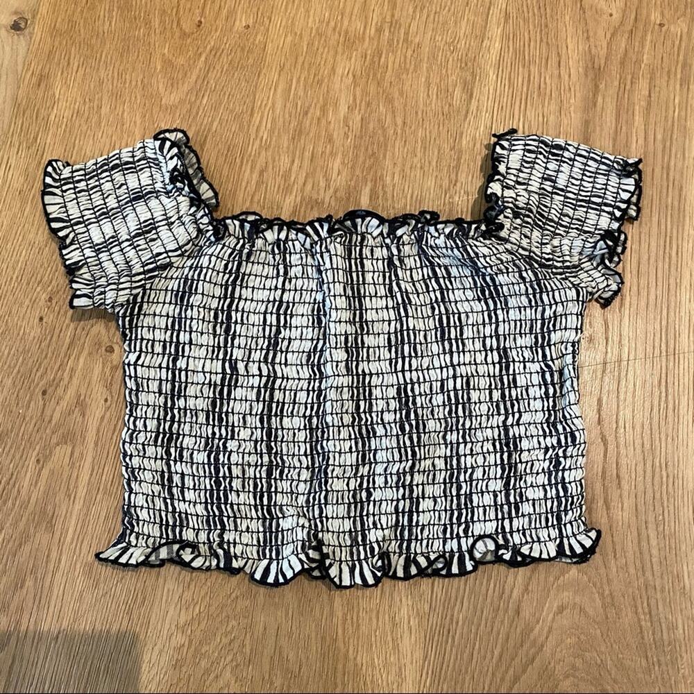 Show Me Your MuMu Truvy Smocked Top Highway Stripe Flux in Black